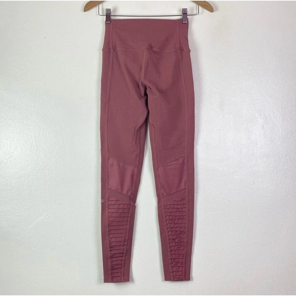 Alo Yoga Women's High-Waist Mesh Mauve Pink Moto Leggings SZ XS